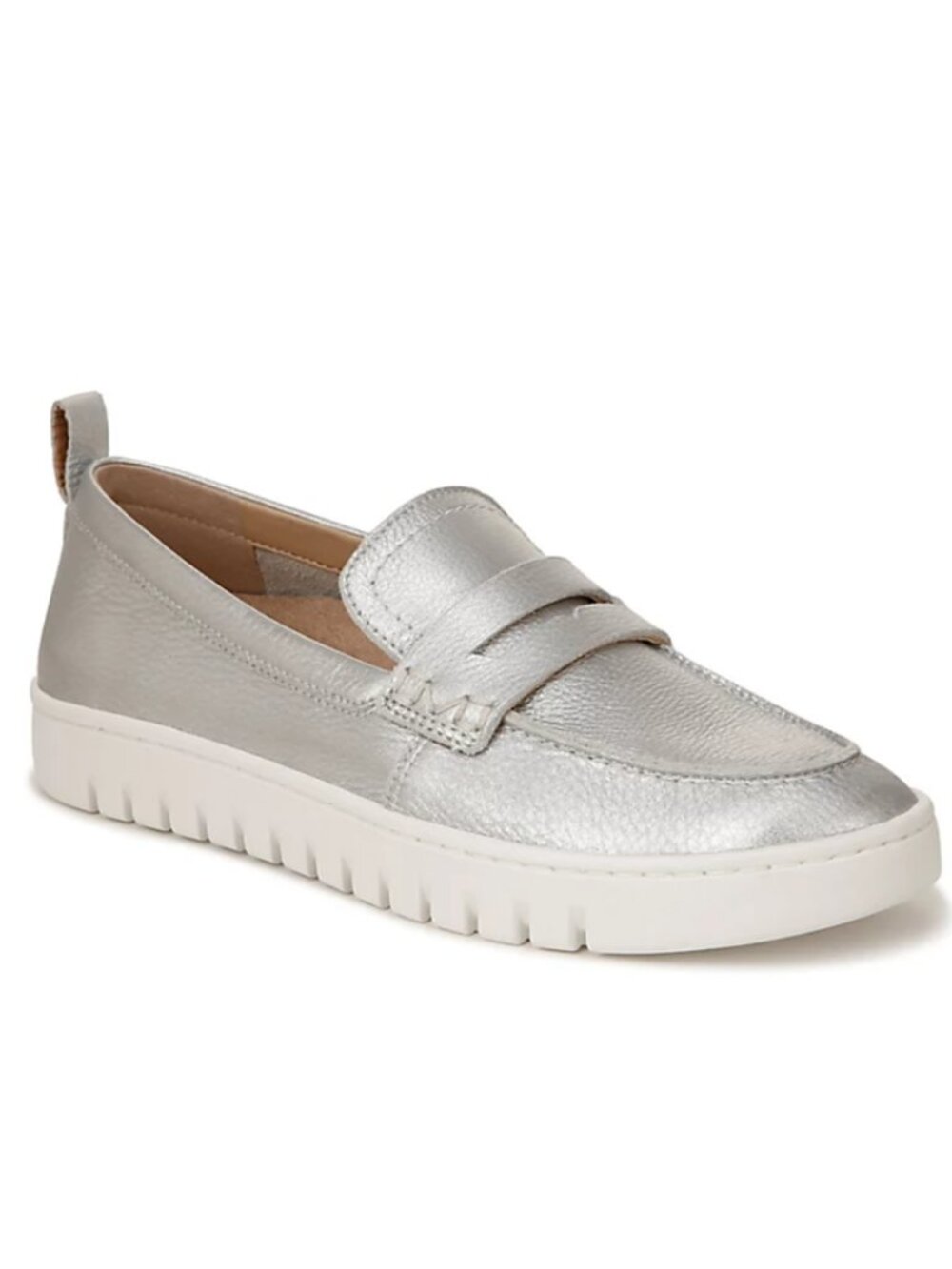 Vionic Uptown Loafer in Silver Metallic Leather Size 8 EUC Arch Support